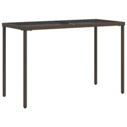 Berkfield Home Garden Table with Glass Top Brown 115x54x74 cm Poly Rattan - Size: 115 x 54 x 74 cm - thumbnail 3