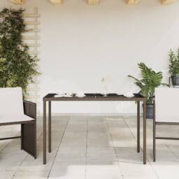 Berkfield Home Garden Table with Glass Top Brown 115x54x74 cm Poly Rattan - Size: 115 x 54 x 74 cm - thumbnail 1