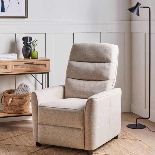 Wyld and Coco Heritage Home Manual Recliner Chair Beige Fabric Retro Armchair - image 1
