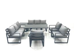 Fimous Garden Sofa Set Aluminium Furniture Rising Dining Tabe Set with 3 Chair Side Table Dark Grey - thumbnail 2