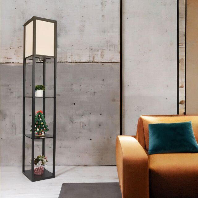 FURNOS Modern Floor Lamp For Living Room With 3 Shelves in Black - image 1