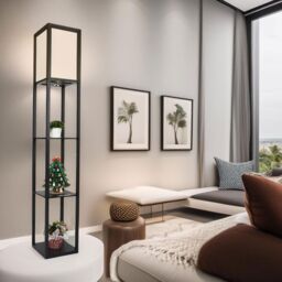 FURNOS Modern Floor Lamp For Living Room With 3 Shelves in Black - thumbnail 2