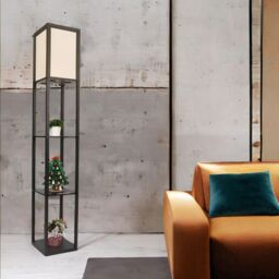 FURNOS Modern Floor Lamp For Living Room With 3 Shelves in Black - thumbnail 1