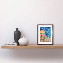 "Artery8 Wall Art Print Islamic Mosque At Night Folk Art Watercolour Painting Artwork Framed 9X7 Inch in Brown - Size: W7"" x H9""" - thumbnail 2