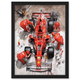 Artery8 Grand Prix Race Car Wheel Change Aerial Shot Artwork Framed Wall Art Print A4 in Black - thumbnail 1