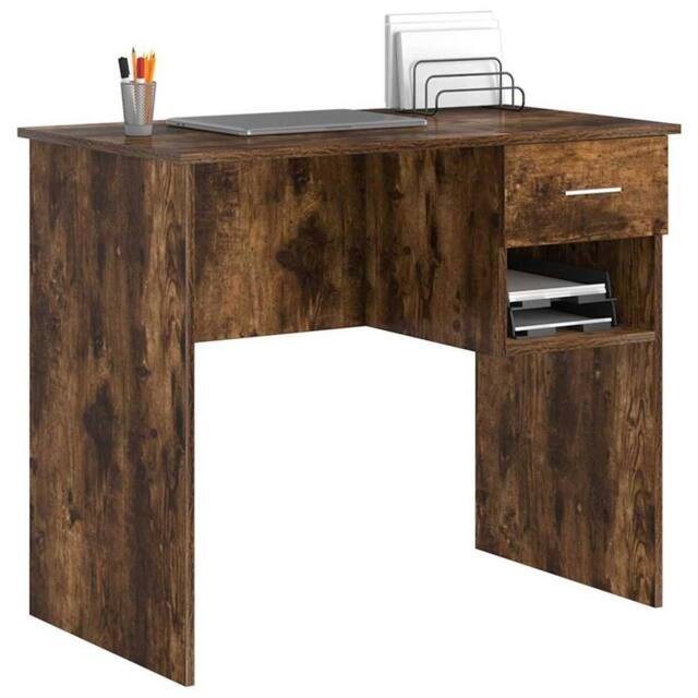Berkfield Home Modern Desk with Storage Smoked Oak 90x49.5x75 cm Engineered wood - image 1