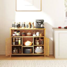 Kelvenix Bamboo Bathroom Cabinet 2-Door Storage in Brown - thumbnail 3