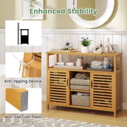 Kelvenix Bamboo Bathroom Cabinet 2-Door Storage in Brown - thumbnail 4