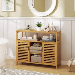 Kelvenix Bamboo Bathroom Cabinet 2-Door Storage in Brown - thumbnail 5