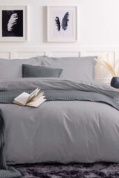 Belledorm Easy Care 200 Thread Count Cotton Polyester Percale Duvet Cover in Light Grey - Size: Super King - thumbnail 1