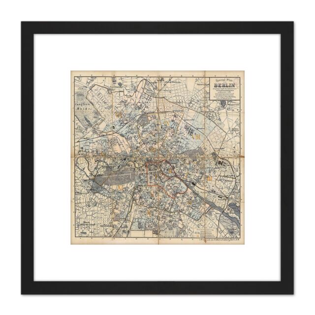 Artery8 Map 1910 Muncheberg Berlin City Plan Germany 8X8 Inch Square Wooden Framed Wall Art Print Picture with Mount in Black