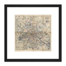 Artery8 Map 1910 Muncheberg Berlin City Plan Germany 8X8 Inch Square Wooden Framed Wall Art Print Picture with Mount in Black - thumbnail 1