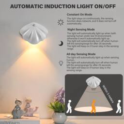 INMTFEI White Rechargeable Motion Sensor Wall Light Dimmable Shell Lamp - thumbnail 6