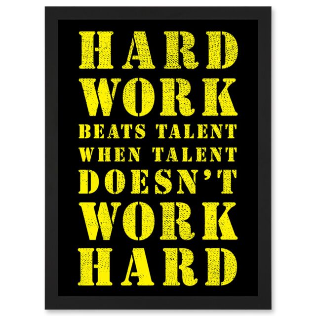 Artery8 Exercise Motivation Hard Work Beats Talent Inspirational Gym Wall Art Artwork Framed Wall Art Print A4 in Black - image 1