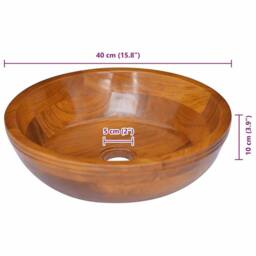 Berkfield Home Basin Solid Teak Wood Œ¶40x10 cm in Brown - Size: 40x10 cm - thumbnail 6