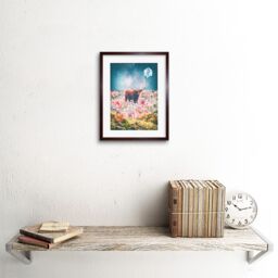 "Artery8 Wall Art Print Scottish Highland Hairy Coo Trippy Psychedelic Landscape Space Framed Art in Brown - Size: W7"" x H9""" - thumbnail 2