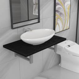 Berkfield Home Two Piece Bathroom Furniture Set Ceramic Black - thumbnail 1