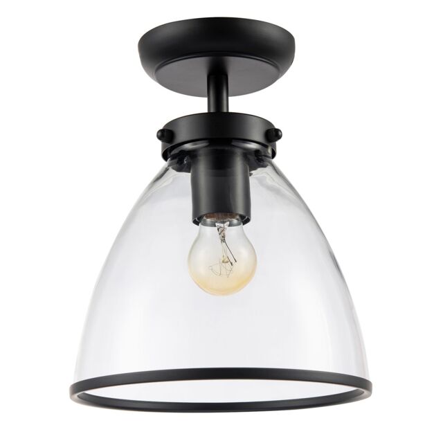 Happy Homewares Industrial Style Ceiling Lamp Fitting with Transparent Glass Shade in Black - image 1