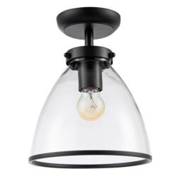 Happy Homewares Industrial Style Ceiling Lamp Fitting with Transparent Glass Shade in Black - thumbnail 1