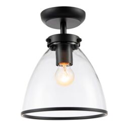 Happy Homewares Industrial Style Ceiling Lamp Fitting with Transparent Glass Shade in Black - thumbnail 2