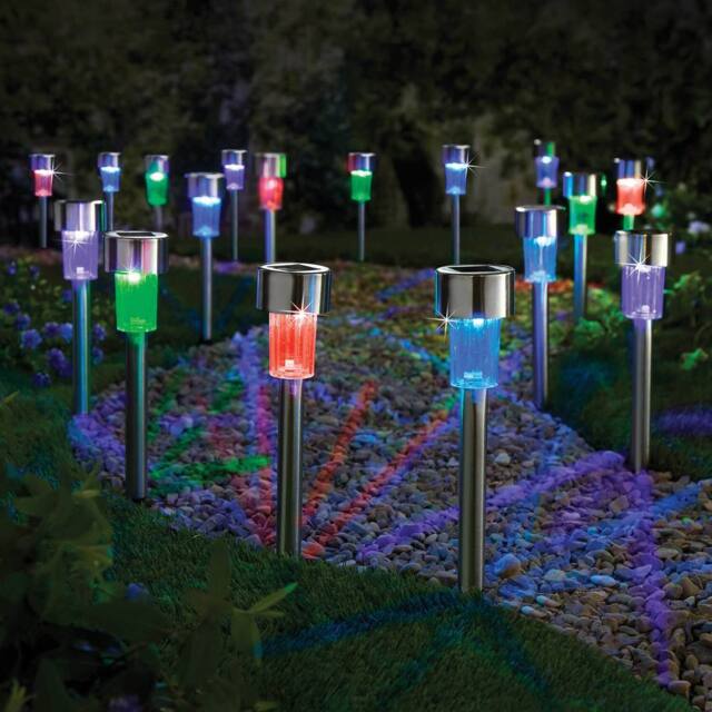 Gainsborough Set of 12 Stainless Steel Solar Garden Multi Coloured Lights - image 1