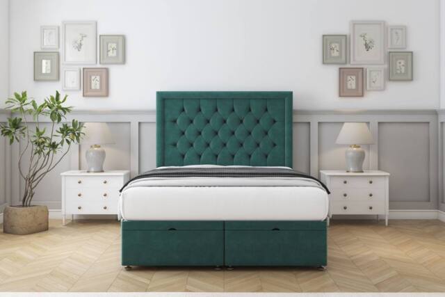 "Comfort Beds Rio Plush Ottoman Bed Set With 26"" Strutted Headboard in Emerald - Size: Small Single" - image 1