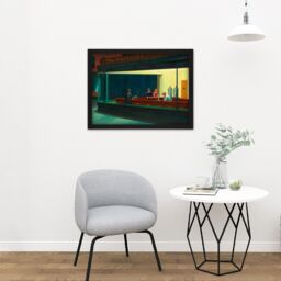 "Artery8 Wall Art Print Hopper Nighthawks Iconic Painting Large Framed Wall Décor Art in Black - Size: W18"" x H24""" - thumbnail 2