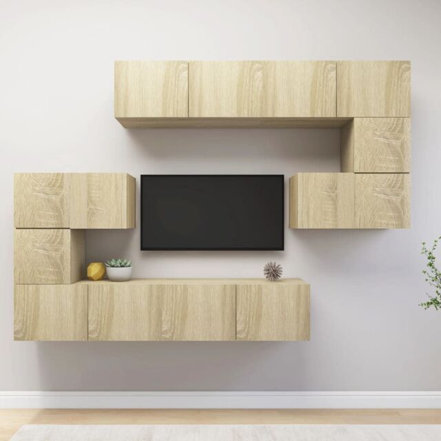 Berkfield Home 8 Piece TV Cabinet Set Sonoma Oak Engineered Wood in Brown - image 1