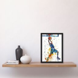 "Artery8 Basketball Player Slam Dunk Sport Watercolour Framed Wall Art in White - Size: W12"" x H16""" - thumbnail 4