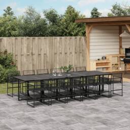 Berkfield Home Beautiful 13 Piece Garden Dining Set Black Poly Rattan - thumbnail 2