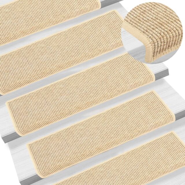Berkfield Home Stair Mats Self-adhesive Sisal-Look 15 pcs 65x21x4 cm Light Beige - Size: Medium - image 1