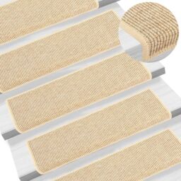 Berkfield Home Stair Mats Self-adhesive Sisal-Look 15 pcs 65x21x4 cm Light Beige - Size: Medium - thumbnail 1
