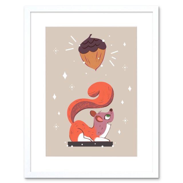 "Artery8 Wall Art Print Red Squirrel Acorn Dream Art Framed 9x7 inch in White - Size: W7"" x H9""" - image 1