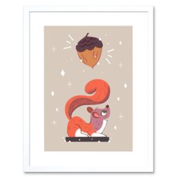 "Artery8 Wall Art Print Red Squirrel Acorn Dream Art Framed 9x7 inch in White - Size: W7"" x H9""" - thumbnail 1