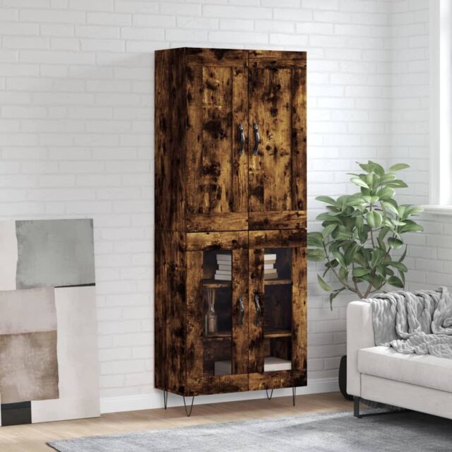 Berkfield Home Highboard Smoked Oak 69.5x34x180 cm Engineered Wood in Brown - image 1