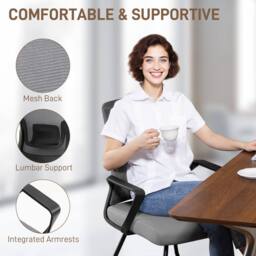 HOMCOM Desk Chair No Wheels, Meeting Chair with Mesh Back for Waiting Room in Dark Grey - thumbnail 4