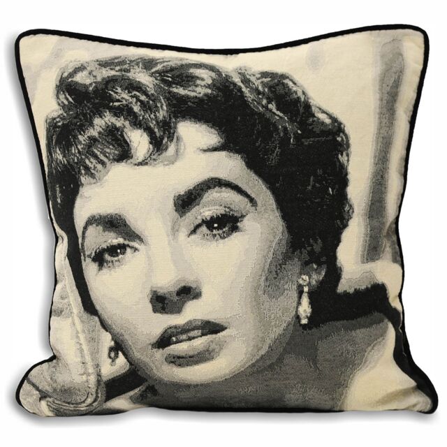 Essentials Elizabeth Taylor Photographic Print Cushion in Black - Size: 45 cm x 45 cm