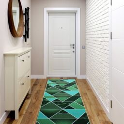 RugsX Anti-Slip Triangles Runner in Green - Size: 67 cm x 430 cm - thumbnail 4