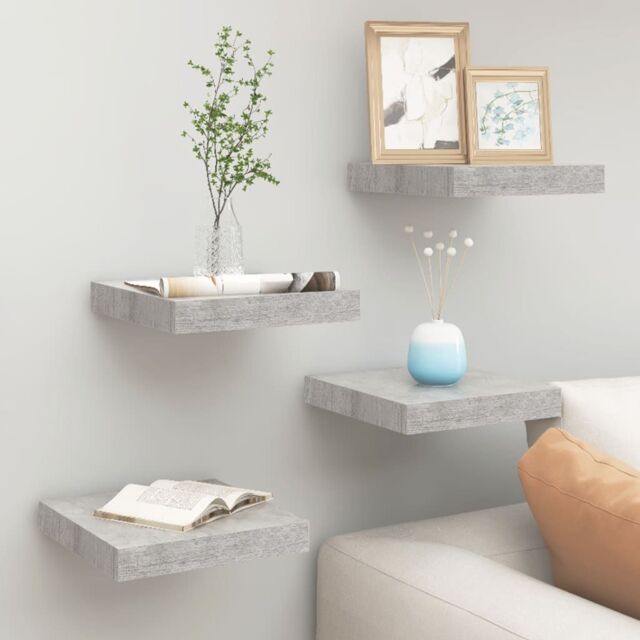 Berkfield Home Floating Wall Shelves 4 pcs Concrete Grey 23x23.5x3.8 cm MDF - image 1