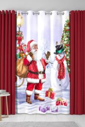 Fusion 'Santa & Snowy' Christmas Scene Eyelet Single Panel Door Curtain - Size: 137 cm width x 213 cm drop - thumbnail 1