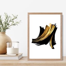 ARTZE Abstract Black & Gold Paint Strokes Framed Print SIZE: A3 with Oak Frame - Size: A4 - thumbnail 2
