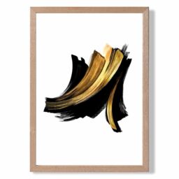 ARTZE Abstract Black & Gold Paint Strokes Framed Print SIZE: A3 with Oak Frame - Size: A4