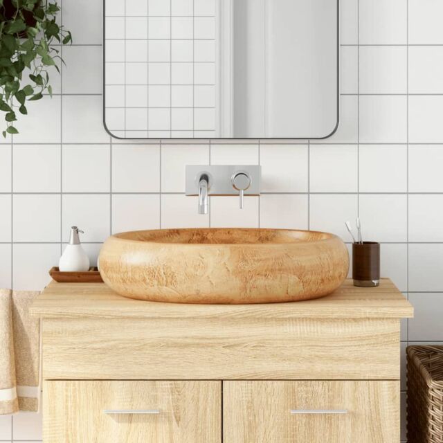 Berkfield Home Countertop Basin Brown Oval 59x40x15 cm Ceramic - Size: 59 x 40 x 15 cm - image 1