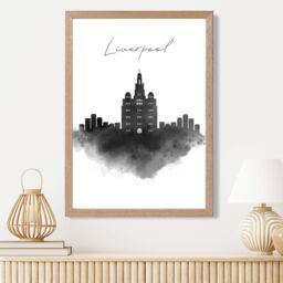 ARTZE Liverpool Watercolour Skyline City Framed Print SIZE: A2 with Oak Frame in Black - Size: A4 - thumbnail 2