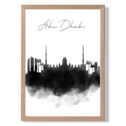 ARTZE Abu Dhabi Watercolour Skyline City Framed Print SIZE: A3 with Oak Frame in Black - Size: A4 - thumbnail 1