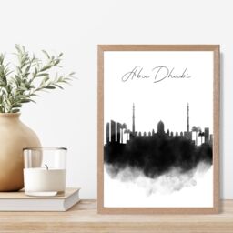 ARTZE Abu Dhabi Watercolour Skyline City Framed Print SIZE: A3 with Oak Frame in Black - Size: A4 - thumbnail 2