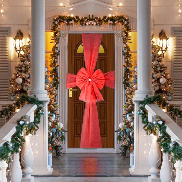 Shatchi Christmas Door Bow - 7.5m Diamante Giant Bow Door Cover - Front Door Decorations for Xmas Wedding, Baby Shower Outside Home Decor in Red - image 1