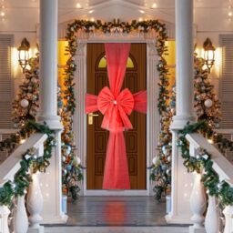 Shatchi Christmas Door Bow - 7.5m Diamante Giant Bow Door Cover - Front Door Decorations for Xmas Wedding, Baby Shower Outside Home Decor in Red - thumbnail 1