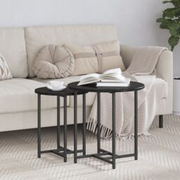Berkfield Home Side Table Set of 2 - Black Oak & Metal - thumbnail 1