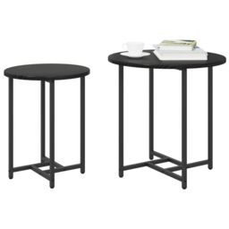 Berkfield Home Side Table Set of 2 - Black Oak & Metal - thumbnail 3